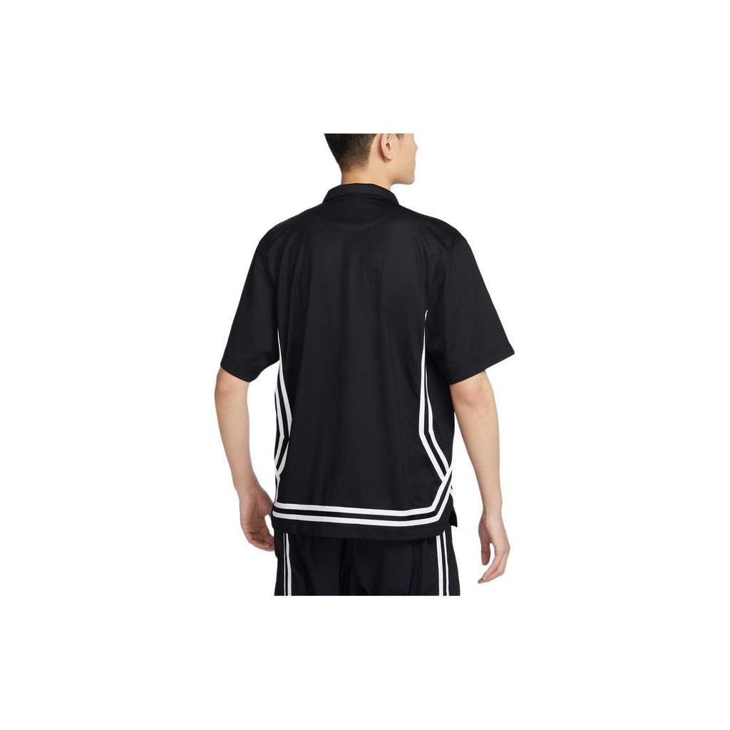 Nike Quick-Dry Basketball Polo Shirt With Single-Breasted Closure And Loose Fit Short Sleeves Men Tops Black White FN2876-010