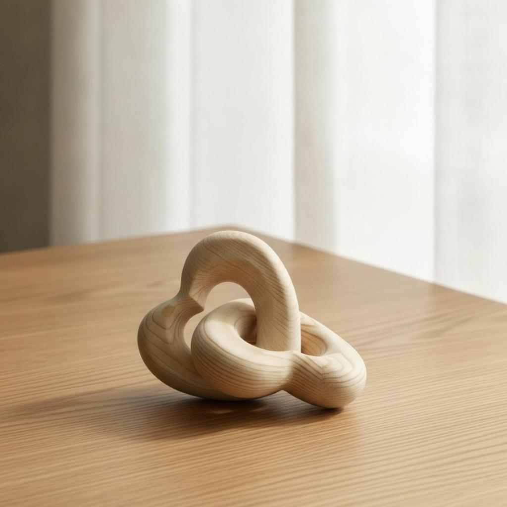 Interlocking Heart-Loop Ornament Sculptural Beech Wood Heart Minimalist