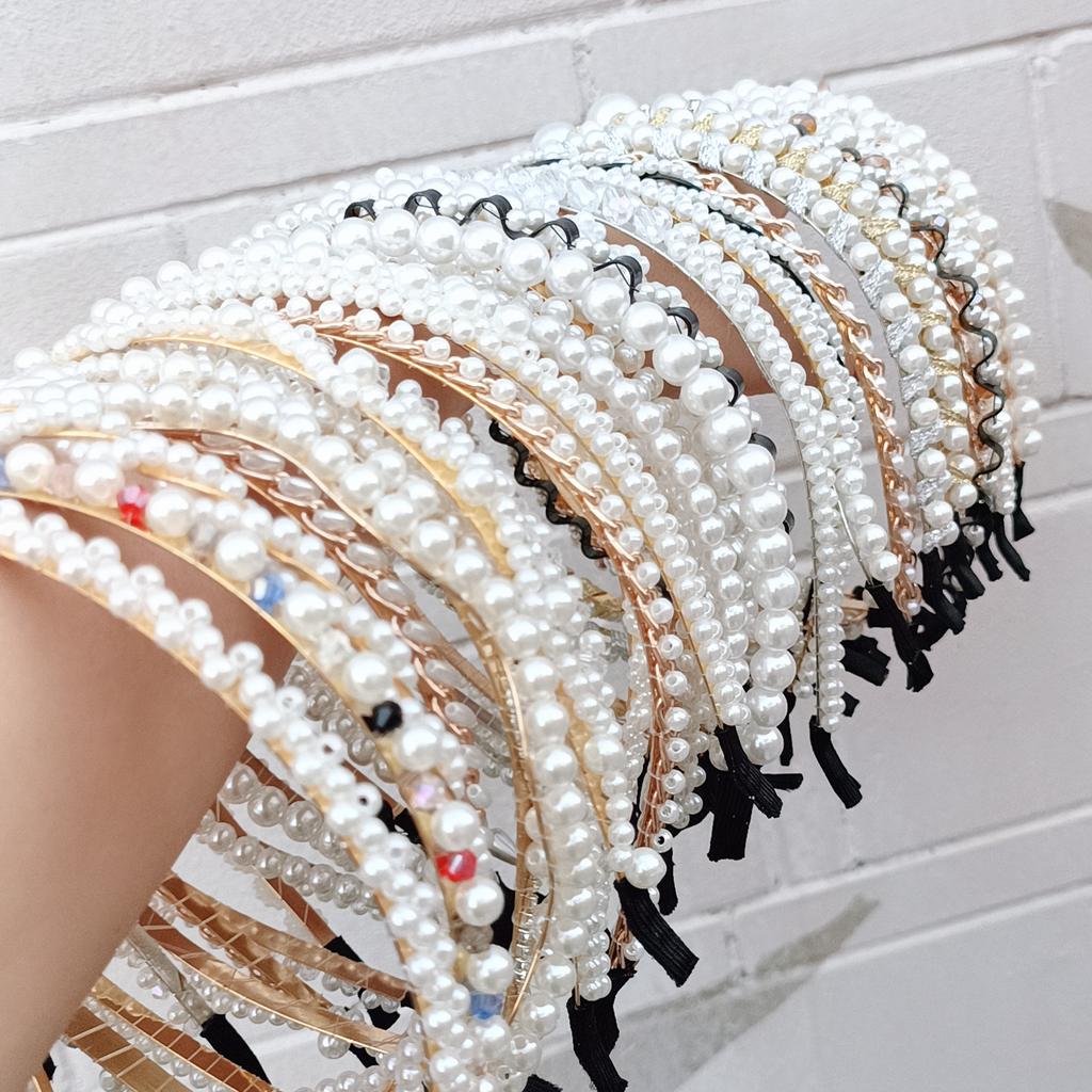 Women's Pearl Braided Knotted Twist Bow Crown Headband Bridal Hair Accessories with Free Shipping