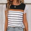QICED Stripe Color Patchwork T-shirt Lace Patchwork Short-sleeved Women's Top Basic T-shirt