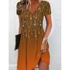 Damen Sommer V-Ausschnitt Kurzarm Freizeitkleid 3D Mehrfarbig Farbverlauf Print Partykleid Elegant Mode Damenbekleidung