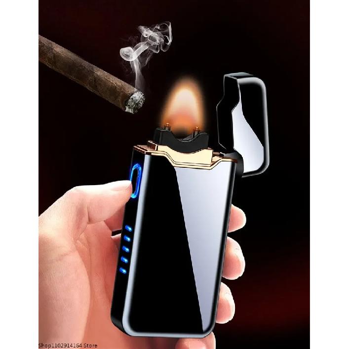 High End Luxury New Ignition Arc USB Electric Lighter Metal Rechargeable Cigar Lighter Battery Display Big Flame Lighter Gift