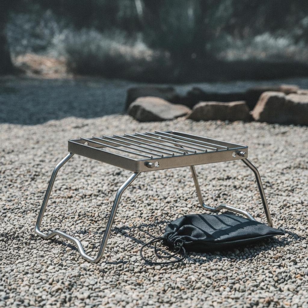 Compact Foldable Camping Burner Rack | Folding Campfire Grill, Space-Saving,
