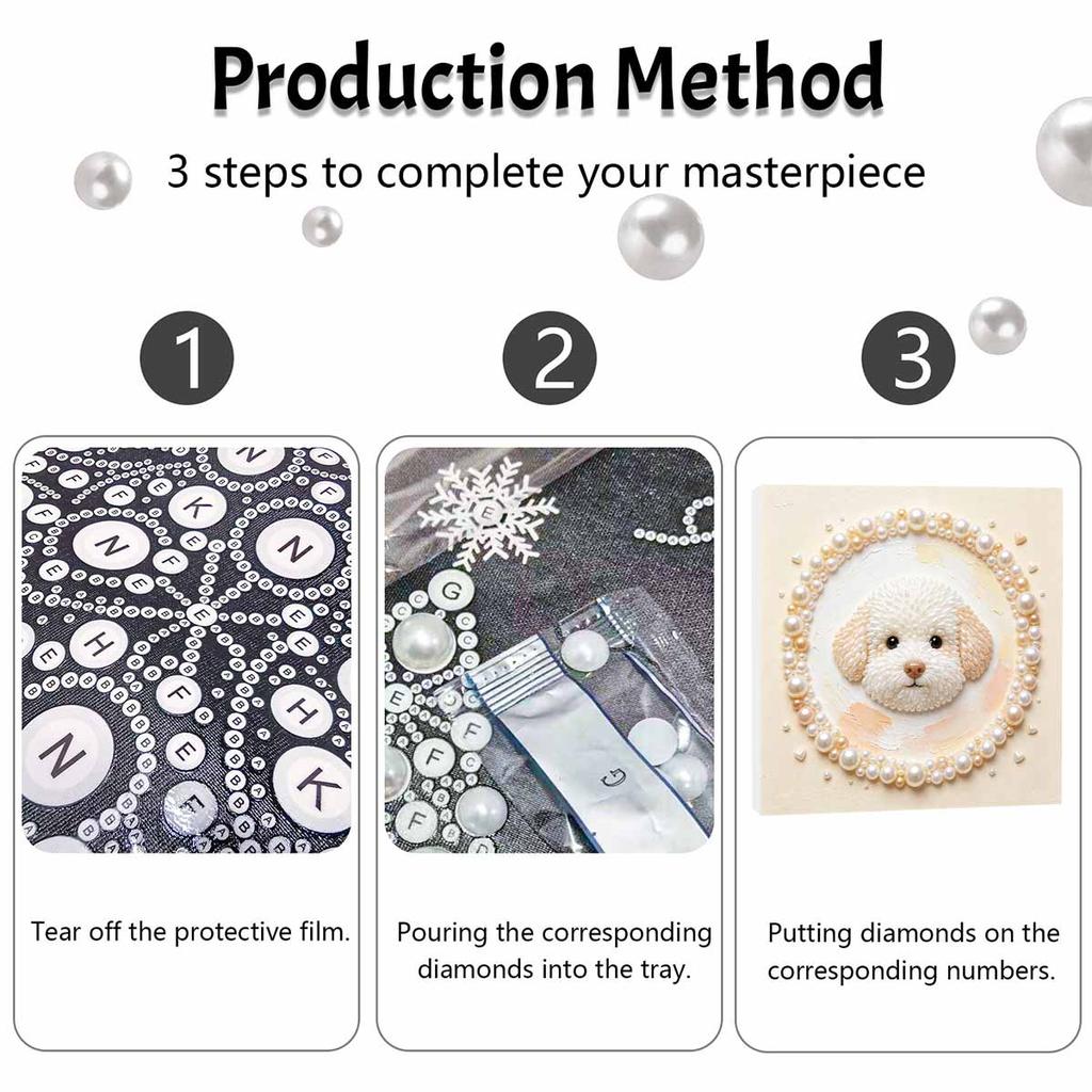 DIY 5D Pearl Bead Painting Kit with Frame Cute Bichon Dog Design Shiny Canvas Art for Bedroom Wall Decor and Special Birthday Gift