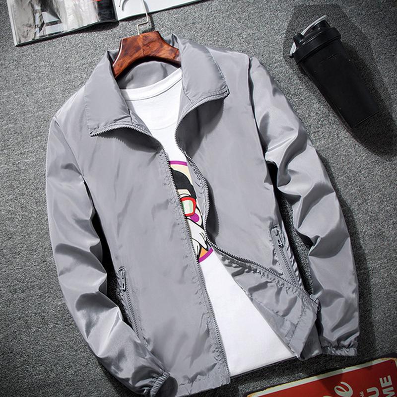 

2021 весенняя новая мужская куртка с лацканами для велоспорта, повседневная свободная куртка на молнии, тонкая однотонная куртка для удобного бега S серый