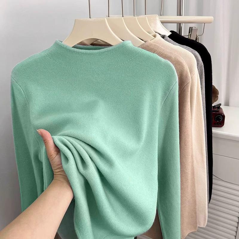 Stylish & Versatile: New Autumn/Winter Women's Knitted Long-Sleeve Top with Soft Half-High Neck