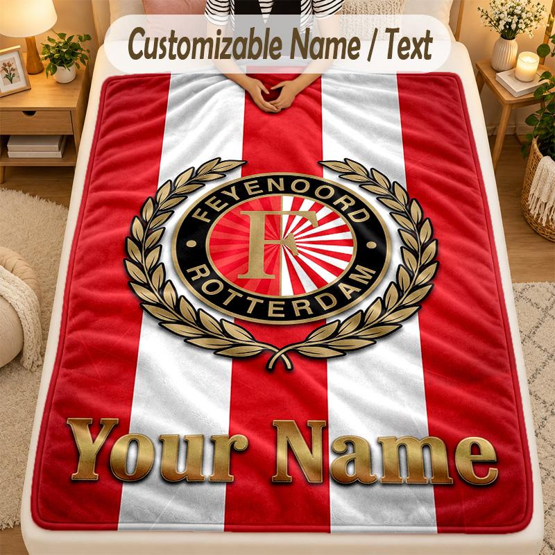 Flanel BattaniyeFeyenoord Özel İsim Yazısı Kişiselleştirilmiş Yumuşak Sıcak Atkı Battaniye Ev Dekorasyonu Hediye