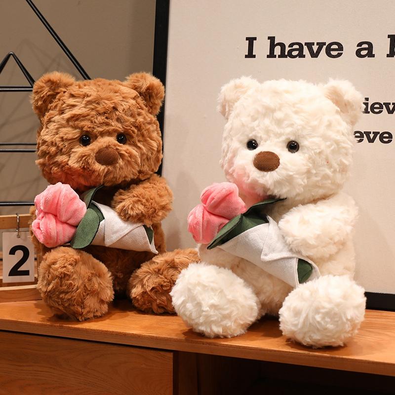 sale 30cm Cartoon Rose Bear Plush Toy Stuffed Valentine's Day Rose Animal Say Love Holding Rose Girlfriend Gift