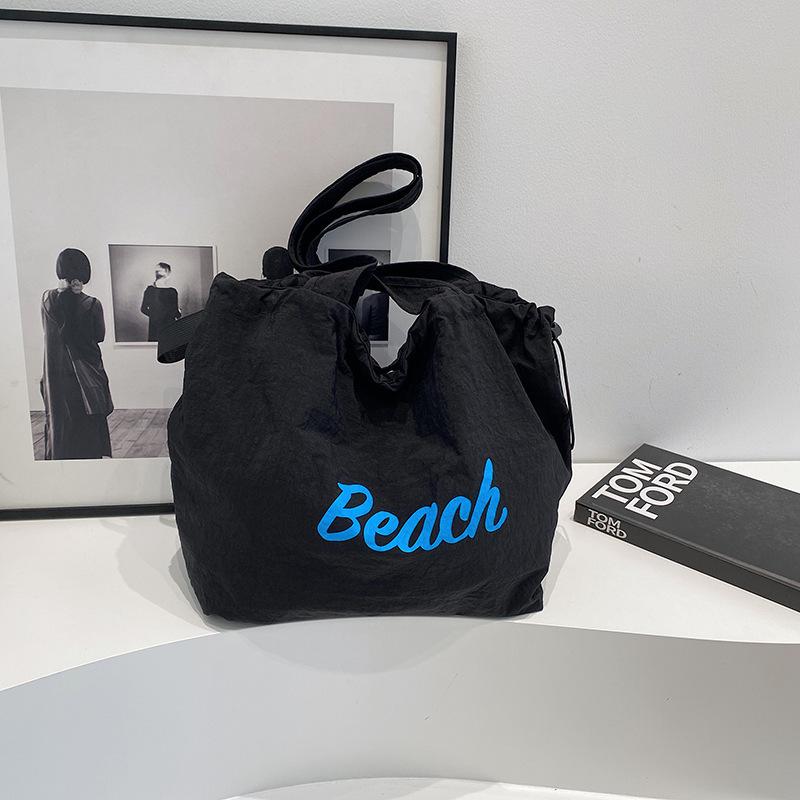 Casual Letter Bag Women's 2025 New Washed Cloth Bag Shoulder Large Capacity Tote Bag College Student Class Commuter Bag