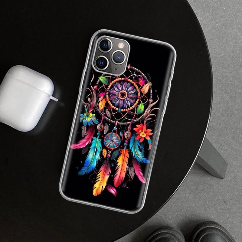 Retro Feather Dreamcatcher Phone Case Cover for iPhone 11 12 13 Mini 14 15 Plus 16 Pro Max 17 Air 7 8 + SE Art Customized Fundas