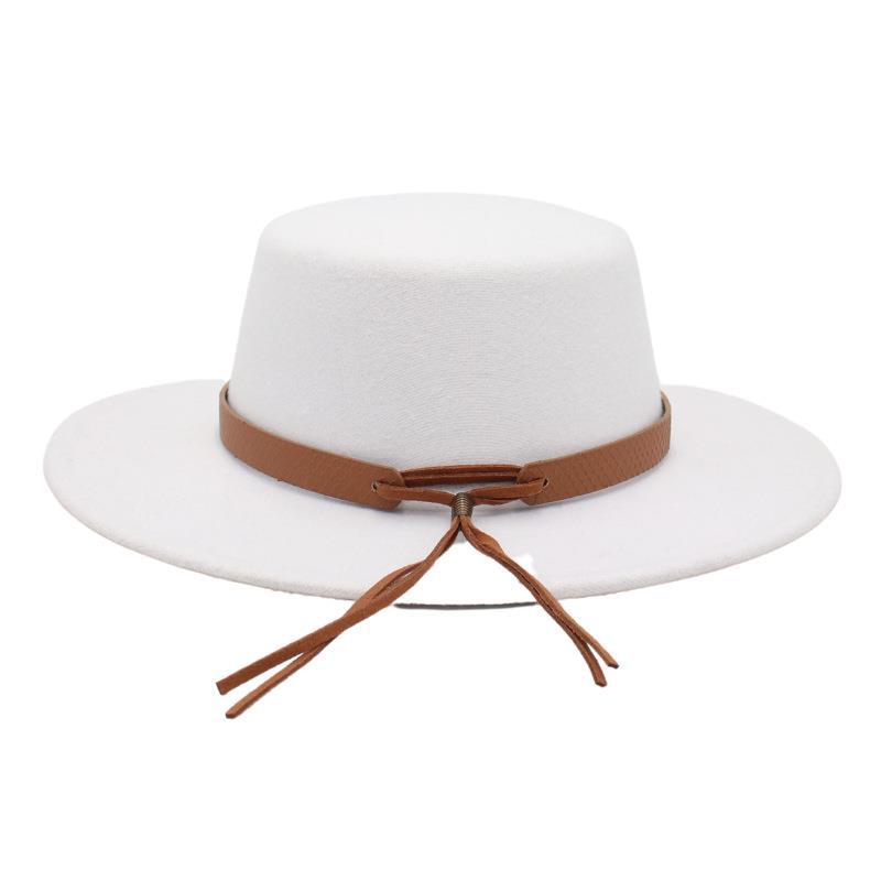 French Celebrity Top Hat Hepburn Temperament Felt Hat Bridal Flat Top Jazz Hat Vintage White Woolen Hat