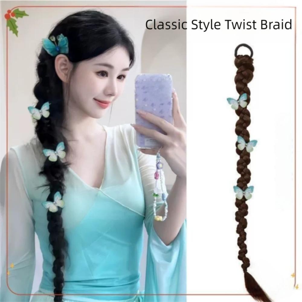 Hair Extension Long Twist Braided Ponytail Butterfly Hairpin Boxing Braided Wig for Women