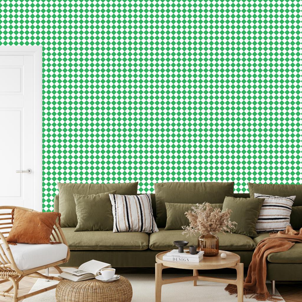 Geometric rhombus wallpaper mint, green and white 50x1000