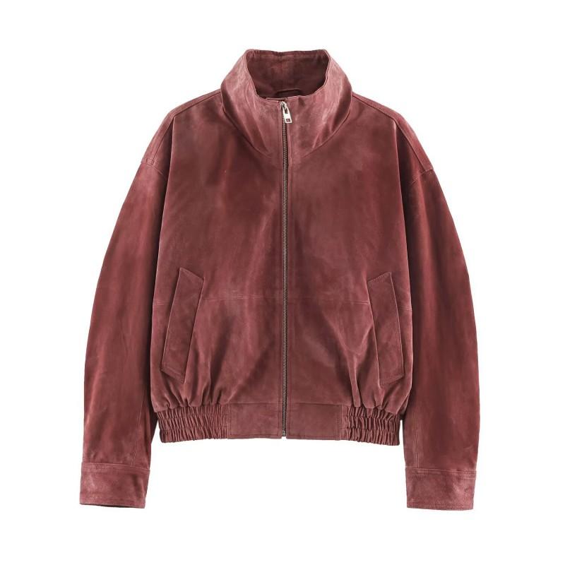 Womens 2026 American Faux Suede Stand Collar Baseball Jacket Casual Versatile Short Coat