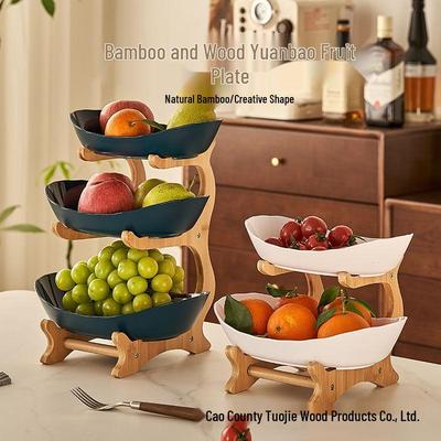 Elegante Drie-Laags Bamboe Fruit- en Snackmand met Europees Design