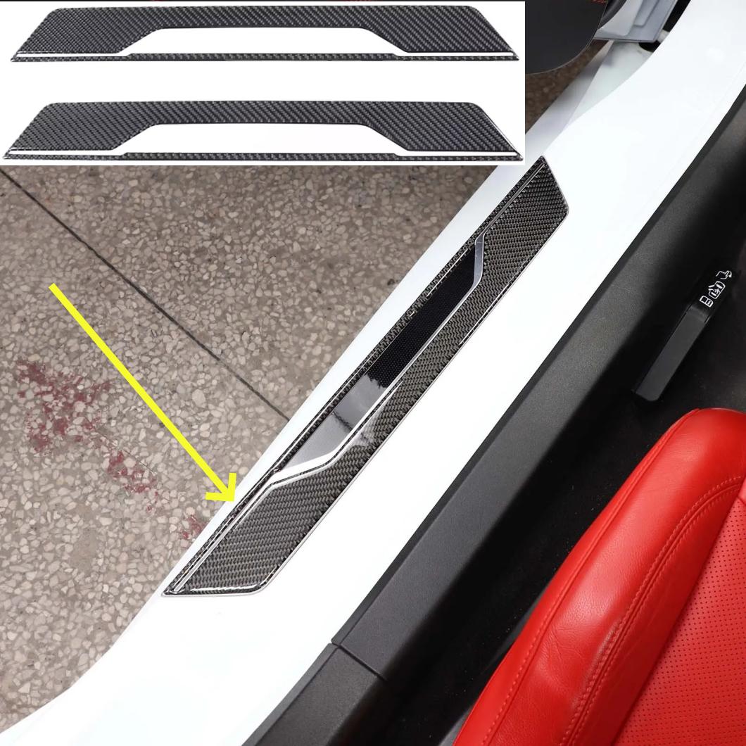 2x For Corvette C8 - Carbon Fiber Inner Door Sill Cover Scuff Plate Trim