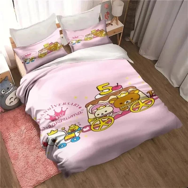 Cute Rilakkuma Bear Kawaii Bedding Set 3D Printed Suitable For Bedroom Duvet Cover Set With Pillowcases Kids Home Textile
