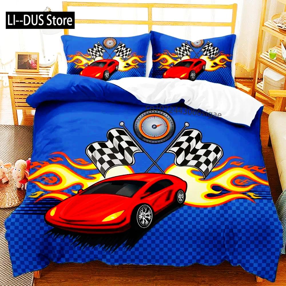Race Car Extreme Sports Cool Car Sports Bedding Set Boys Girls Twin Queen Size Duvet Cover Pillowcase Bed Boys Adult