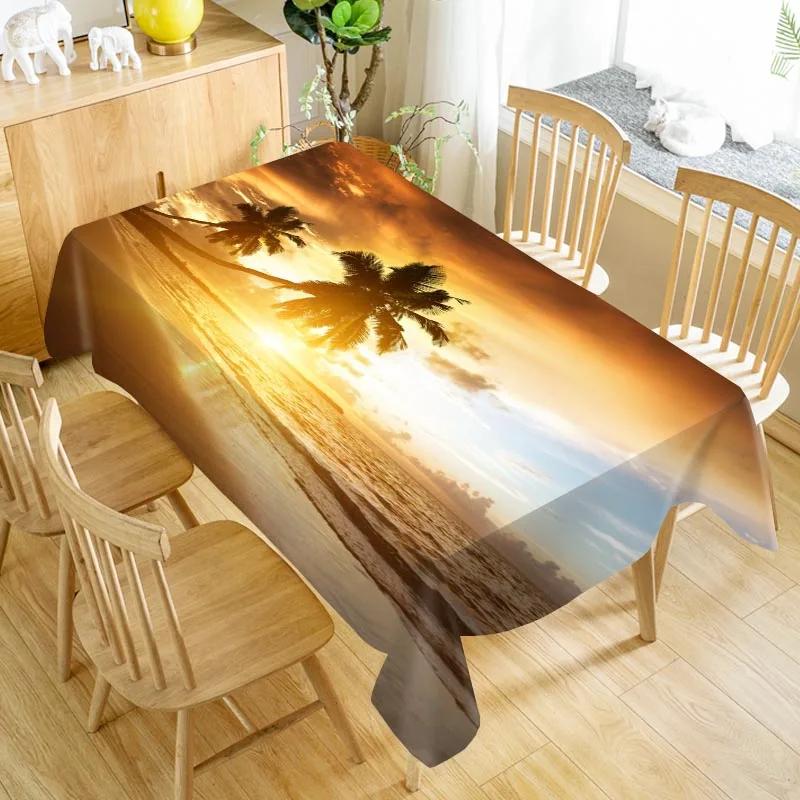 Custom Beach Seaside Table Cloth Oxford Print Waterproof Oilproof Home Rectangular Party Table Cover 100X140cm/140X250cm