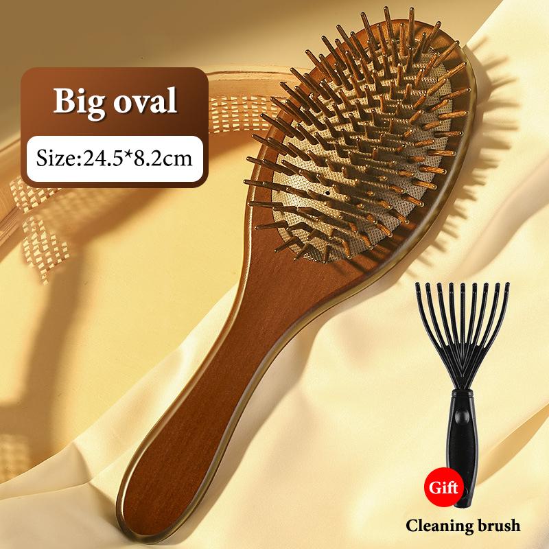 1Pcs Sandalwood Hand Carved Air Cushion Comb With Wood Teeth, Scalp Massage Brush For All Hair Types, Wooden Hair Styling