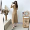 Knit Long Sleeve Elegant High Medium Relaxed Slimming Simple Black [JINJUDUO] Women's Dress, Autumn/Winter, V-Neck, Sweater, Dress, Waist, A-Line,