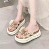 New one-word slippers women's summer wear two-color flower thick-bottomed cool slippers fashionable non-slip comfortable beach sandals