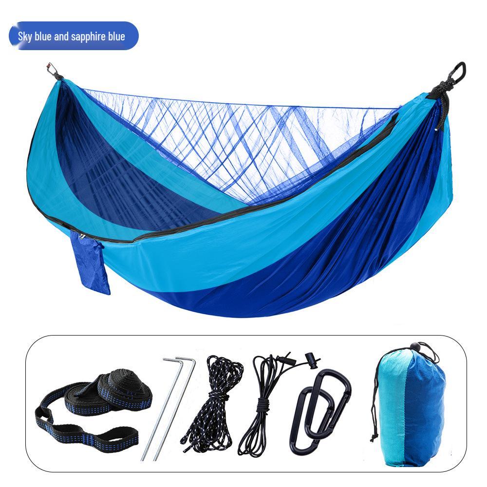 Army Green Mosquito-Proof Quick-Open Camping Hammock, Extended 290x140, Multi-Purpose Outdoor Net Hammock