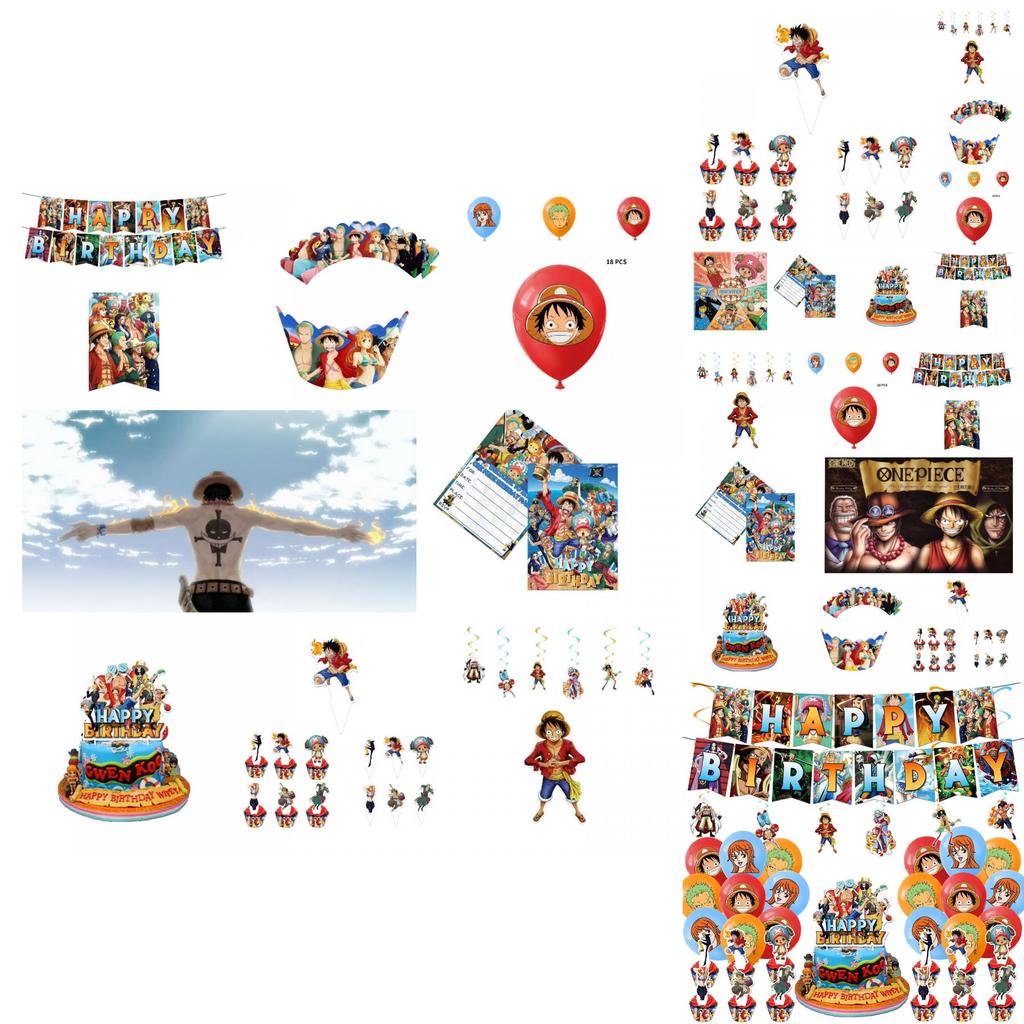 Buntes One Piece Themen-Geburtstagsdekorationsset Lebhafte und skurrile Papierrequisiten und Ballons