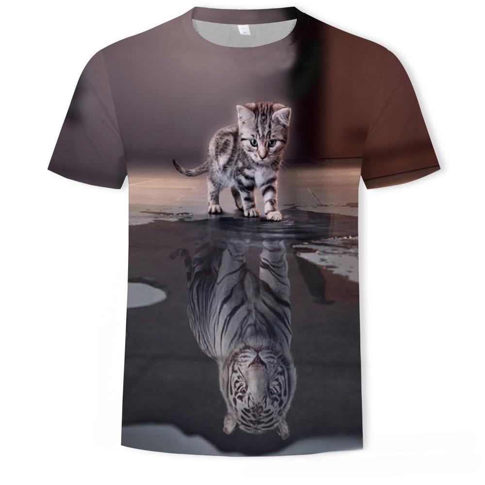 Summer Round Neck 3D Cute Cat Print Top Fashionable Casual Short Sleeved Men's T-shirts