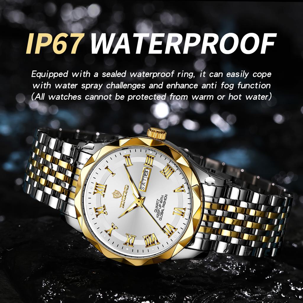 Men's Waterproof Luminous Business Watch Double Calendar Dial Quartz Watch
