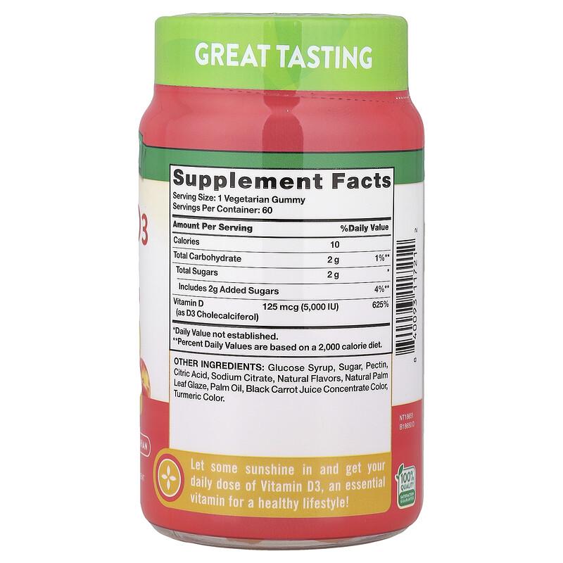 Vitamin D3 Gummies, High Potency, Delicious Peach , 125 Mcg (5,000 IU), 60 Gummies