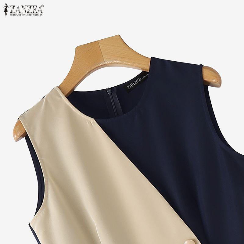 ZANZEA Women Casual Round Neck Loose Sleeveless Wide Leg Jumpsuits