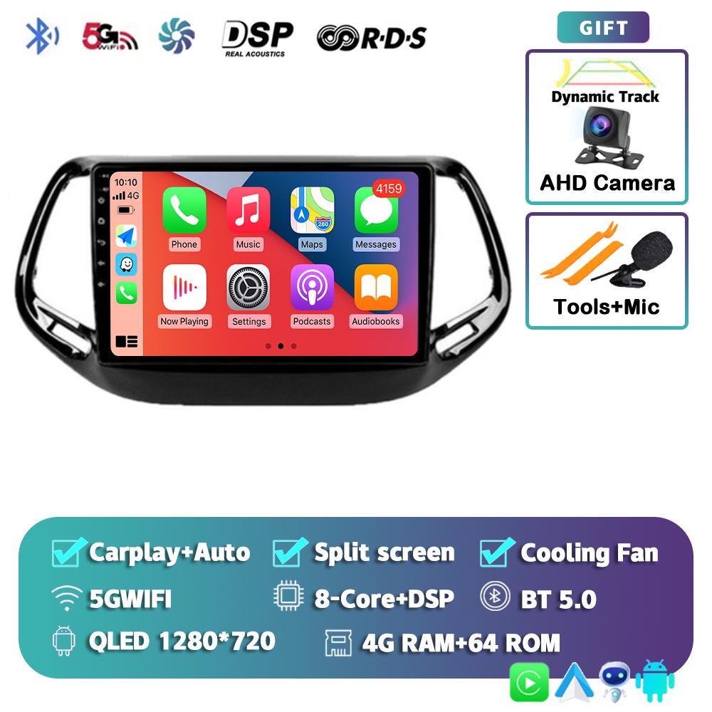 Android 14 Carplay Auto WIFI+4G Car Radio For Jeep Compass 2017 2018 2019 Multimedia GPS Video Player Stereo 2din Dsp Head Unit