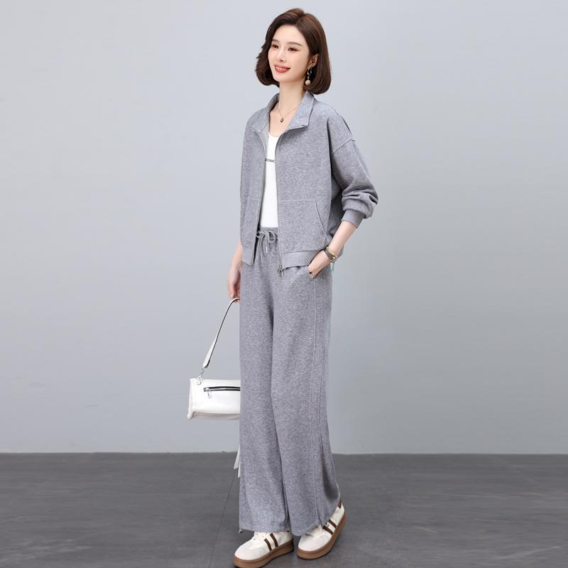 

Стильный женский спортивный костюм кардиган на весну/осень: Повседневный, Модный, Свободный Комплект из двух предметов L серый