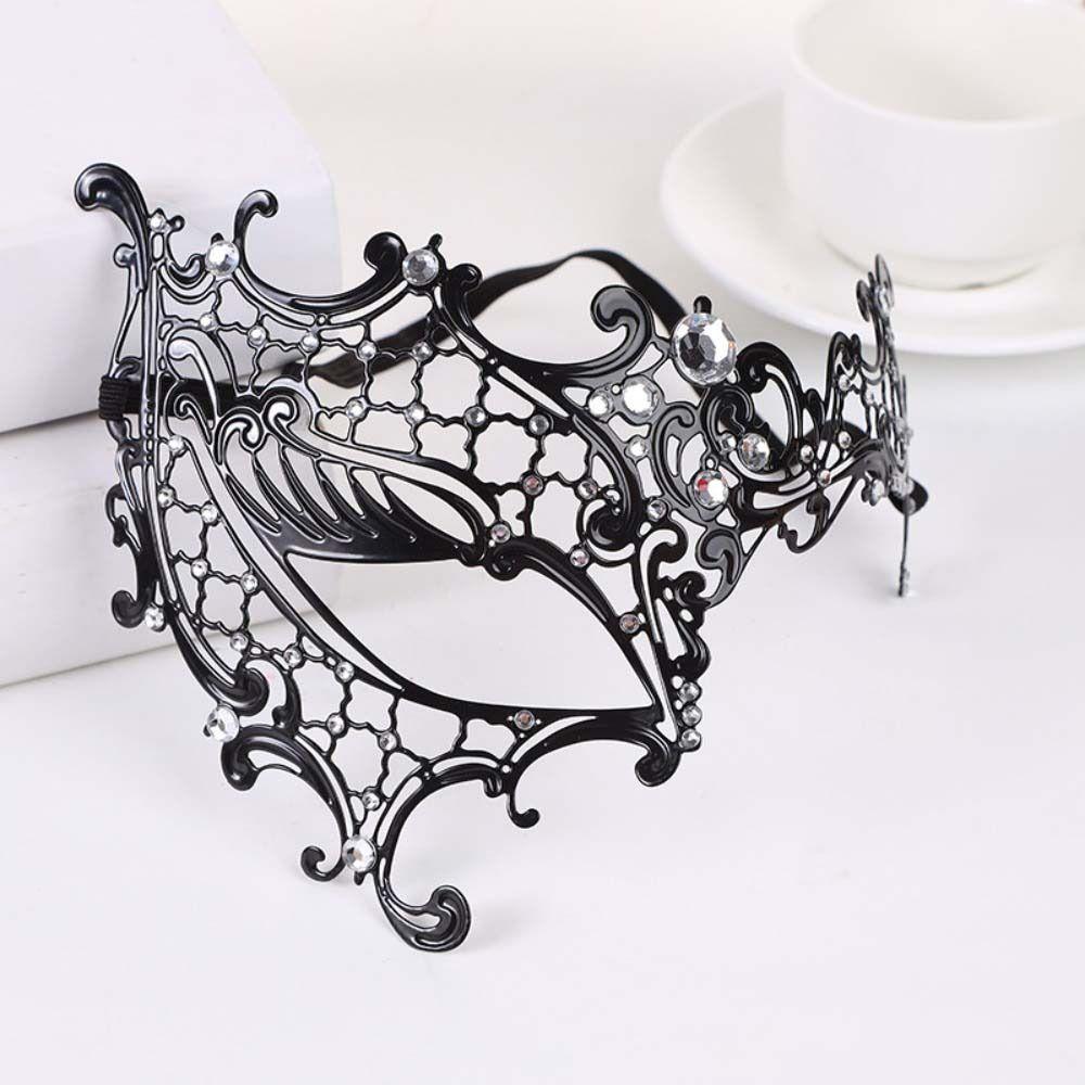 Venetian Halloween Half Face Mask Vintage Elastic Bands Black Lace Metal Mask Hollowed-out Handmade Masquerade Princess Mask