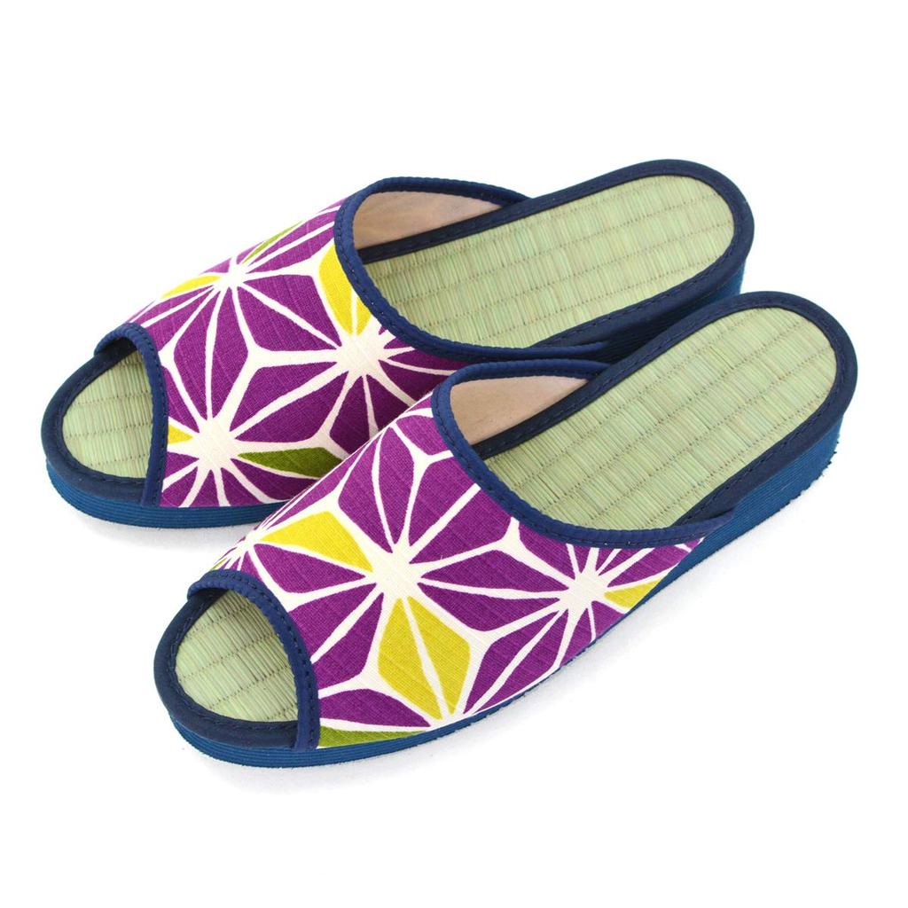 Takeharu Tatami Made In Indoor and Outdoor Igusa Hemp Leaf Size L Women's Slippers, Japan, Use, Sandals, (Rush Grass) Fabric, Pattern, Purple, 14,