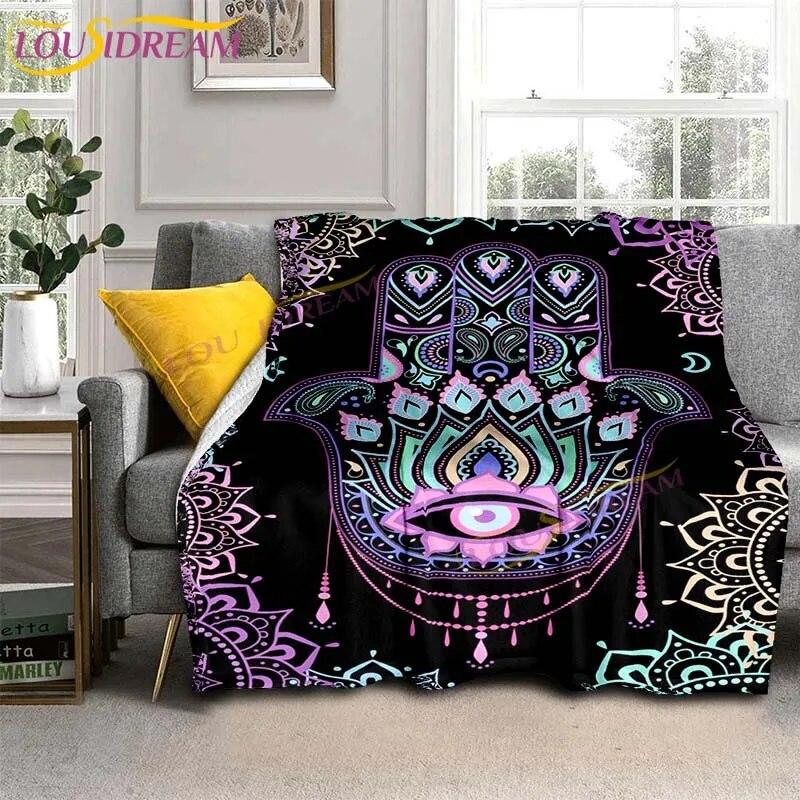 

Хамса, рука Фатимы, амулет на удачу, защитное одеяло с символом защиты от сглаза, психоделическое одеяло с мандалой, освещенное одеяло 125x150cm 50x60inch