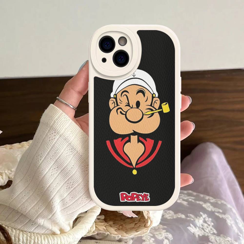 Cartoon Animation P-PopeyeS Retro Phone Case For IPhone 16 15 14 11 12 13 Pro Max Plus Back Leather Shell