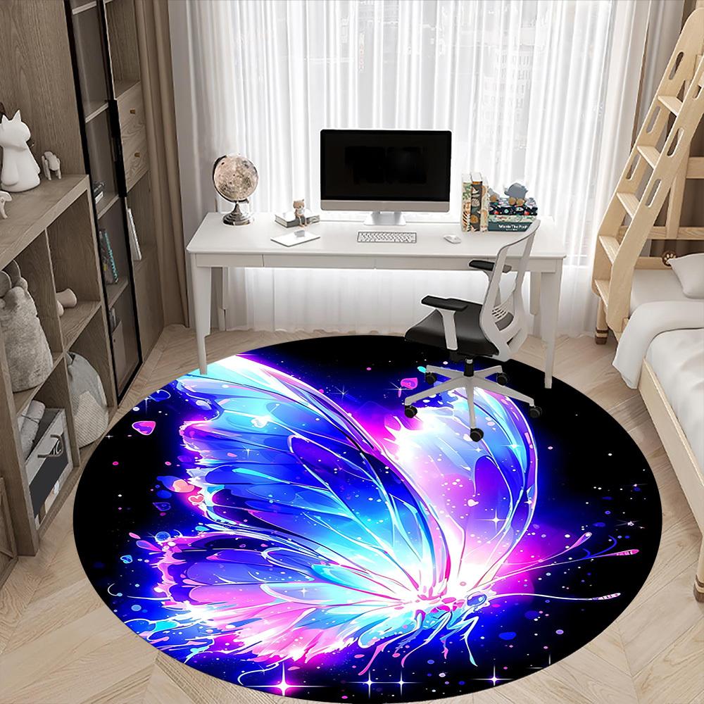 1pc Butterfly Fantasy Office Round Area Rug,  Mat Suitable ForOffice, Under Office Chairs Bedroom Living Room Home Decor, Room Deco