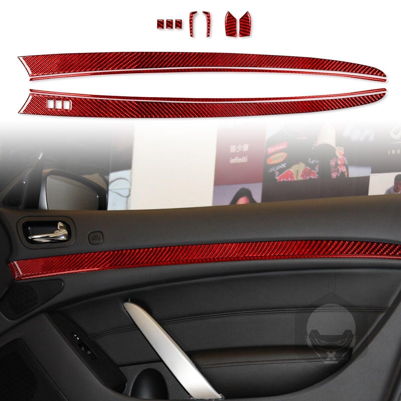 Red Carbon Fiber Interior Door Panel Trim For Infiniti G37 Q60 10-13 2-Door