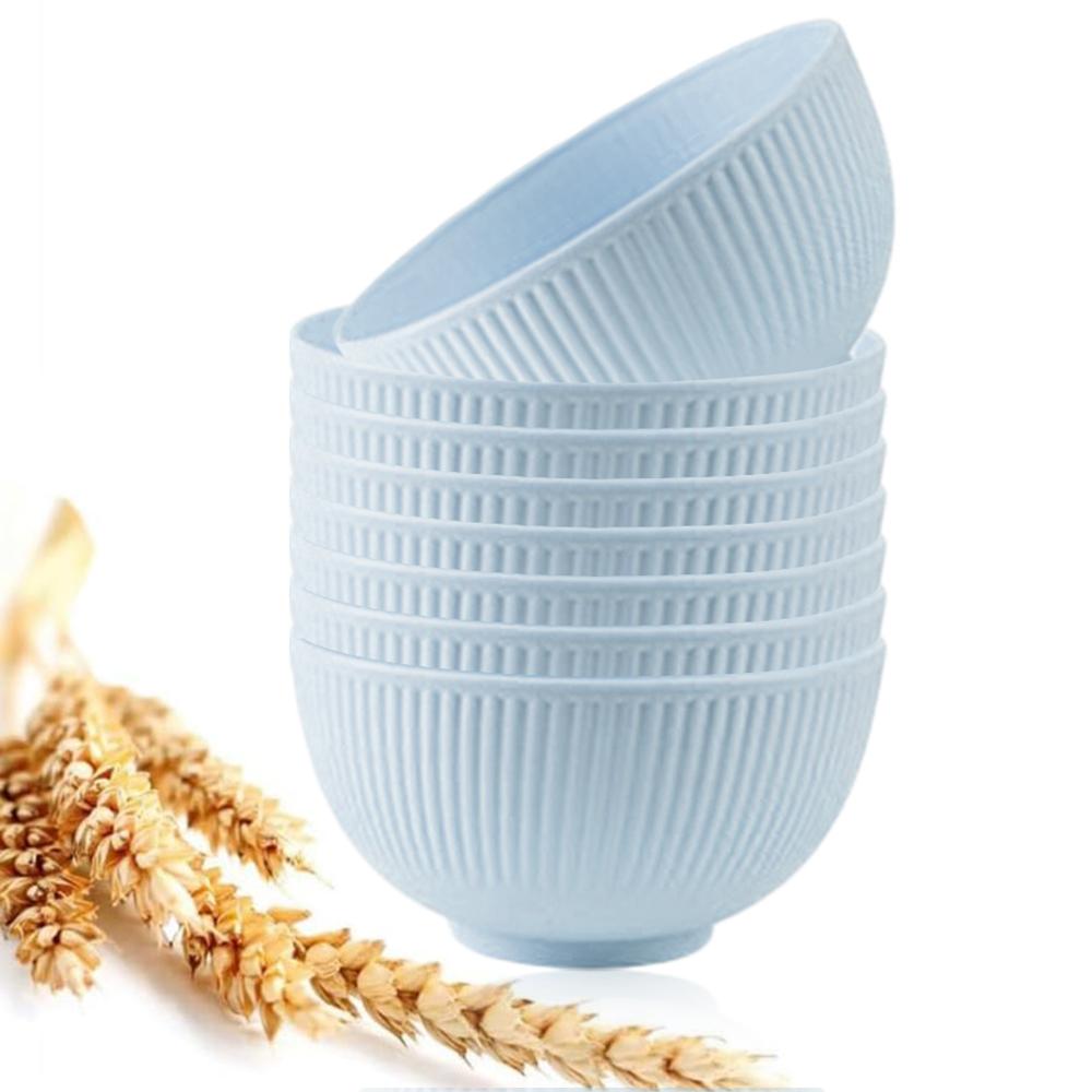 8Pcs/Set Wheat Straw Bowls Round Household Rice Salad Bowls Eco-Friendly Unbreakable Kids Wheat Straw Bowls Set Small Bowl