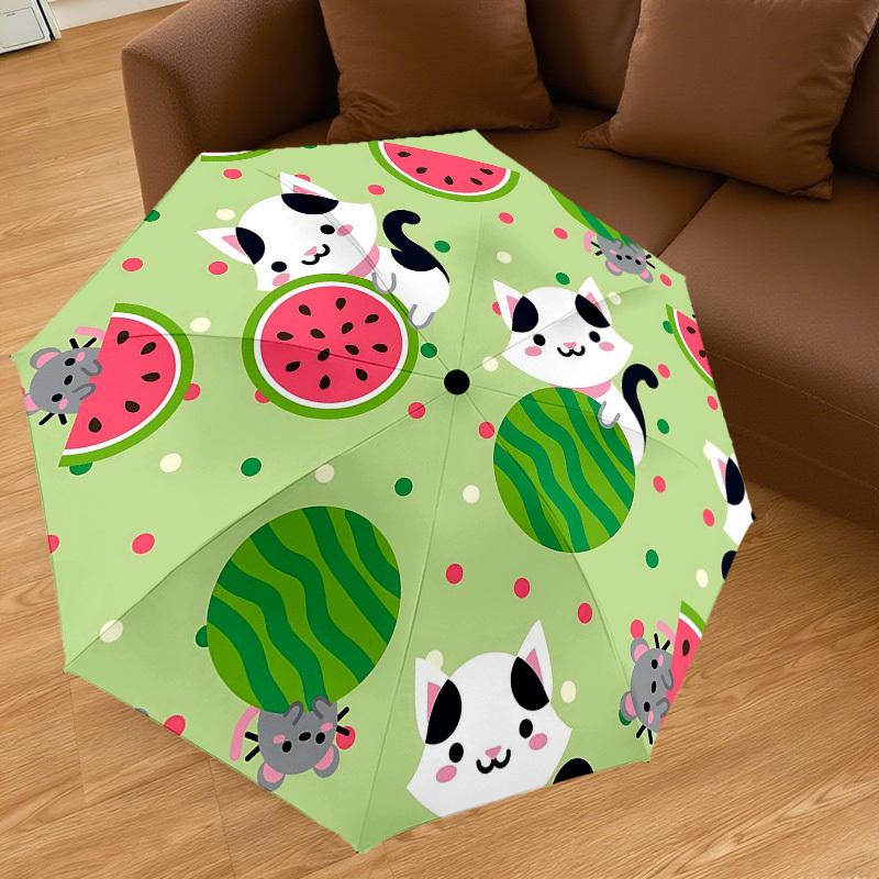 1PC Cat Watermelon Umbrella-8-Rib Reinforced, Automatic Open, Lightweight & Durable, Fashion Accessory for Outdoor-D396