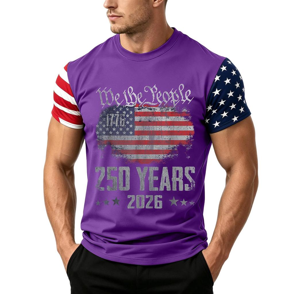 Men's Independence Day Flag Print Short Sleeve T-Shirt, Loose Casual Daily Summer Tops