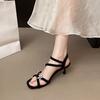 Fashion New Fashion High Heels Summer New Square Toe Open Toe Cross Narrow Strap Crystal Flower Soft Slip Sandals