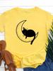 Cat Sleeping on Moon Print T Shirt Women Short Sleeve O Neck Loose Tshirt Summer Women Tee Shirt Tops Camisetas Mujer