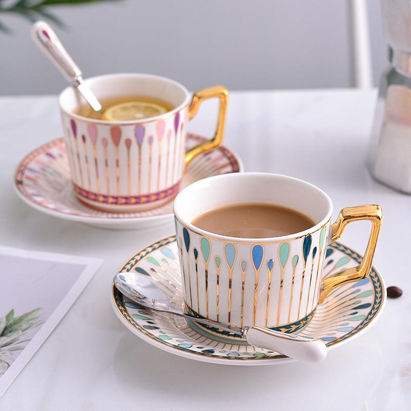 European Style Gilded Ceramic Coffee Cup with Dish Office Light Luxury Ceramic Mug Afternoon Tea Cups Household Drinkware