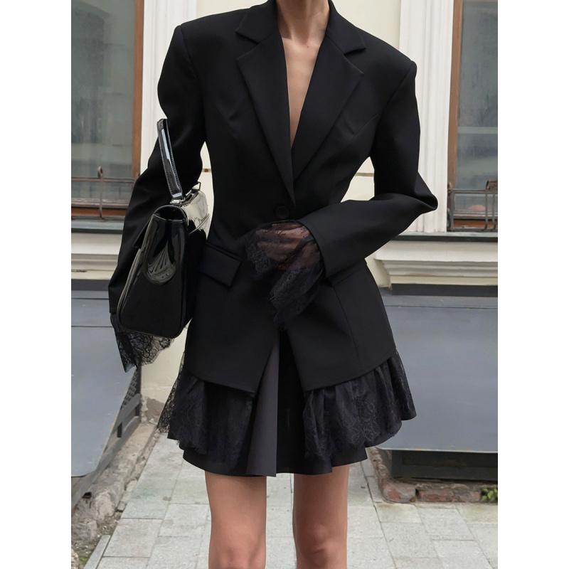 New Autumn And Winter High-End Slim-Fit Lace Patchwork Blazer With A Stylish And Sophisticated Design