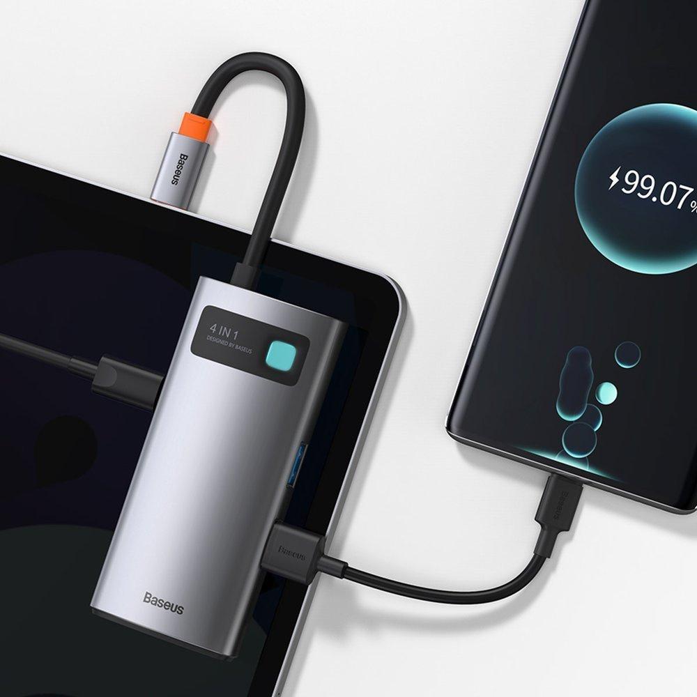 Baseus Metal Gleam 4-in-1 USB-C Hub: 100W PD, 4K HDMI, USB 3.2 Gen 1 & 2.0 - Model CAHUB-CY0G