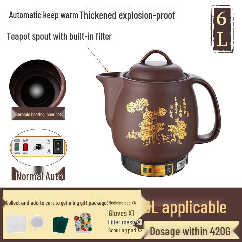 Automatischer elektrischer Abkochtopf für chinesische Medizin mit violettem Ton - Schmortopf für den Hausgebrauch.