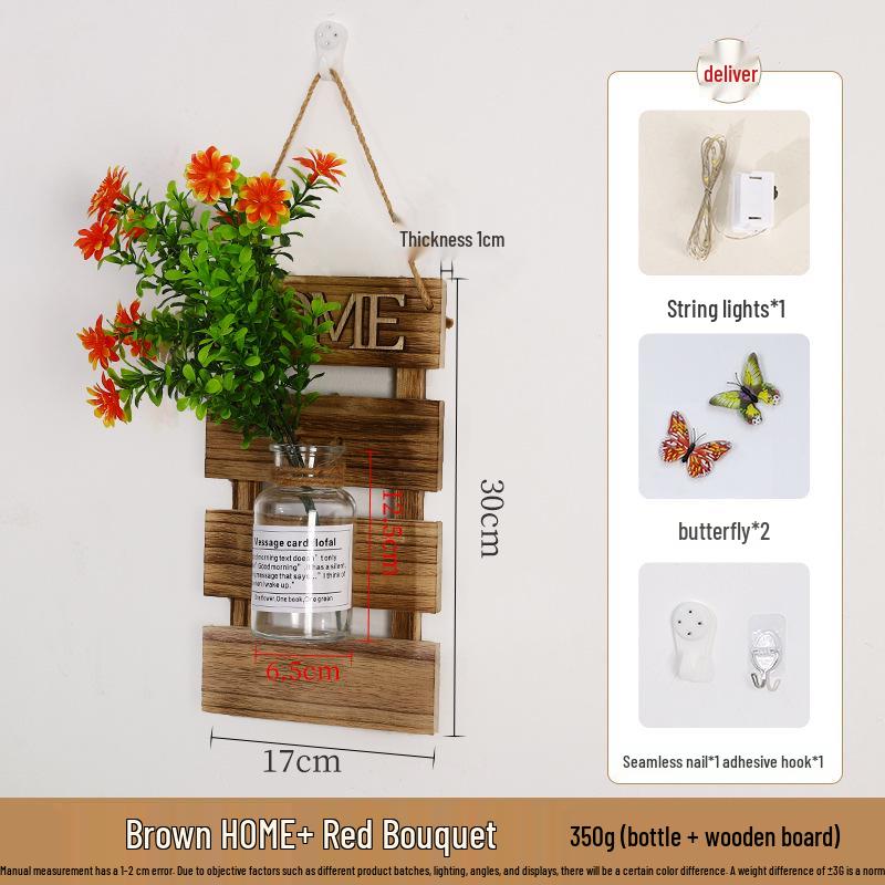 Handcrafted Wooden Wall-Mounted Hydroponic Glass Vase for Bedroom and Living Room Decor